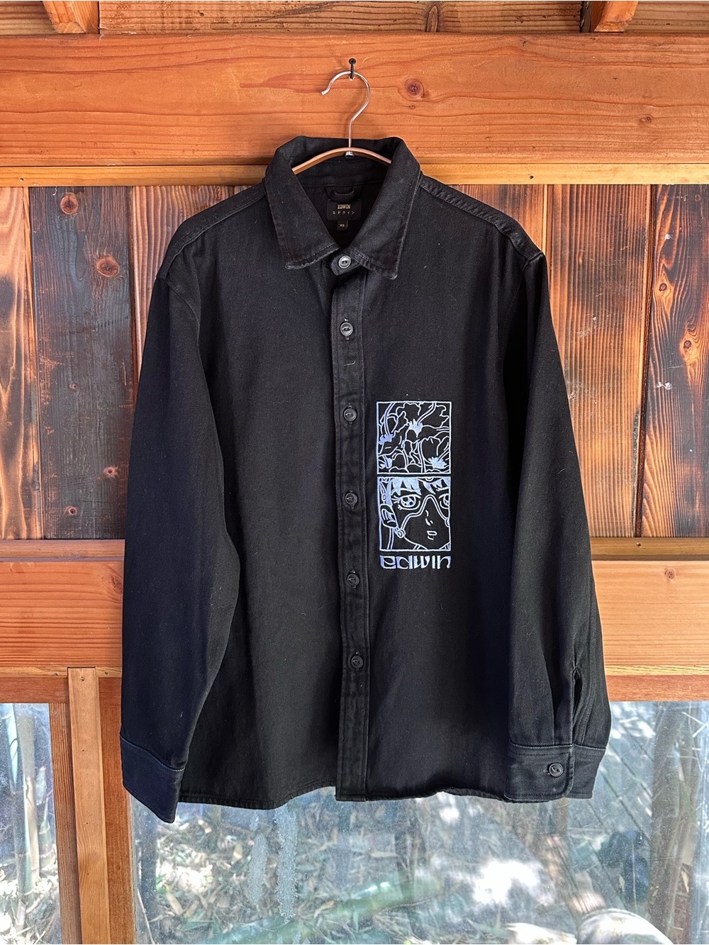 Edwin Black and White Label Cotton Long-Sleeve Shirt